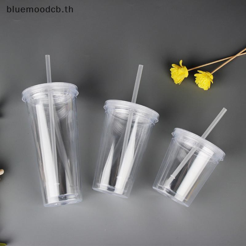 แก้วน้ําใสพร้อมหลอดนํากลับมาใช้ใหม่ใสขวดน้ําสองชั้นสําหรับกาแฟนม DIY Smoothie Cup Drinkware 1PC