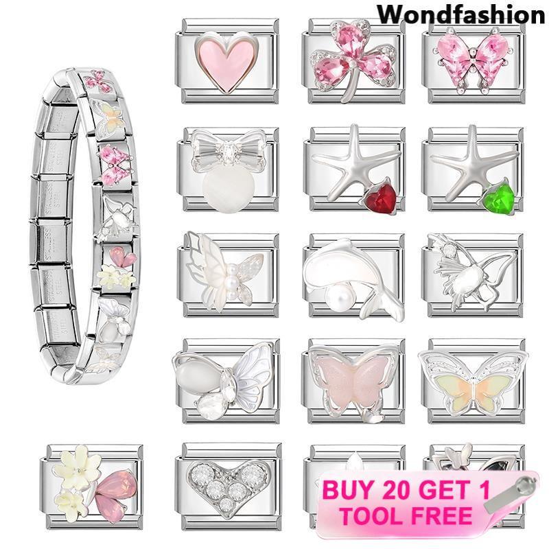 Pearl Dolphin Italian Charm สร้อยข้อมือสแตนเลส ขนาด 9 มม. DIY เครื่องประดับ retro สำหรับทำอุปกรณ์เสริมบุคลิกภาพ