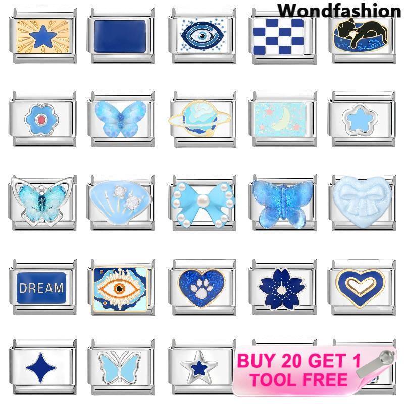 ดอกไม้สีฟ้าผีเสื้อดาวอิตาลีเสน่ห์สร้อยข้อมือพอดี9มิลลิเมตรสร้อยข้อมือสแตนเลส ทําเอง เครื่องประดับทําอุปกรณ์ย้อนยุคบุคลิกภาพโมดูลสร้อยข้อ