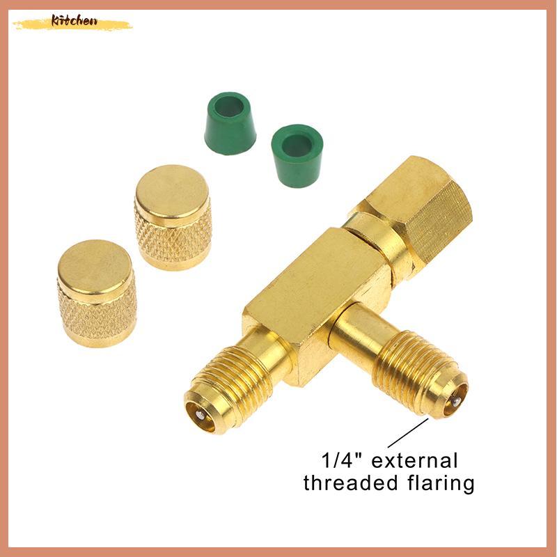 XDT T Type 1/4 "SAE Valve Core Tee Adapter สําหรับเครื่องปรับอากาศชุดเครื่องมือทําความเย็น KCP