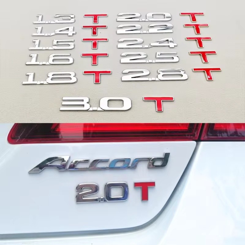 3D Metal Car Sticker Logo 1.5 1.8 2.0 2.2 2.4 2.5 2.8 3.0 T Rear Trunk Tail Badge Decals For Honda A