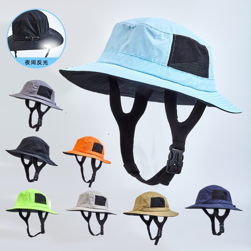 Surfing Bucket Hat With Chin Strap Mesh Sun Hat