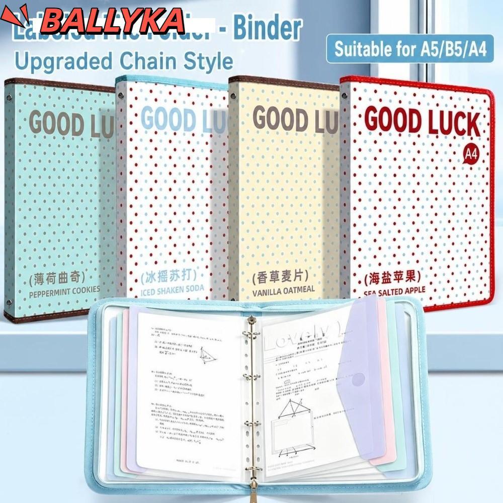 BALLYKA A4 Zipper Binder, Polka Dot พิมพ์แฟ้มโฟลเดอร์,แบบพกพา 4 หลุมแหวน Binder หลวม-Leaf แฟ้ม Binde