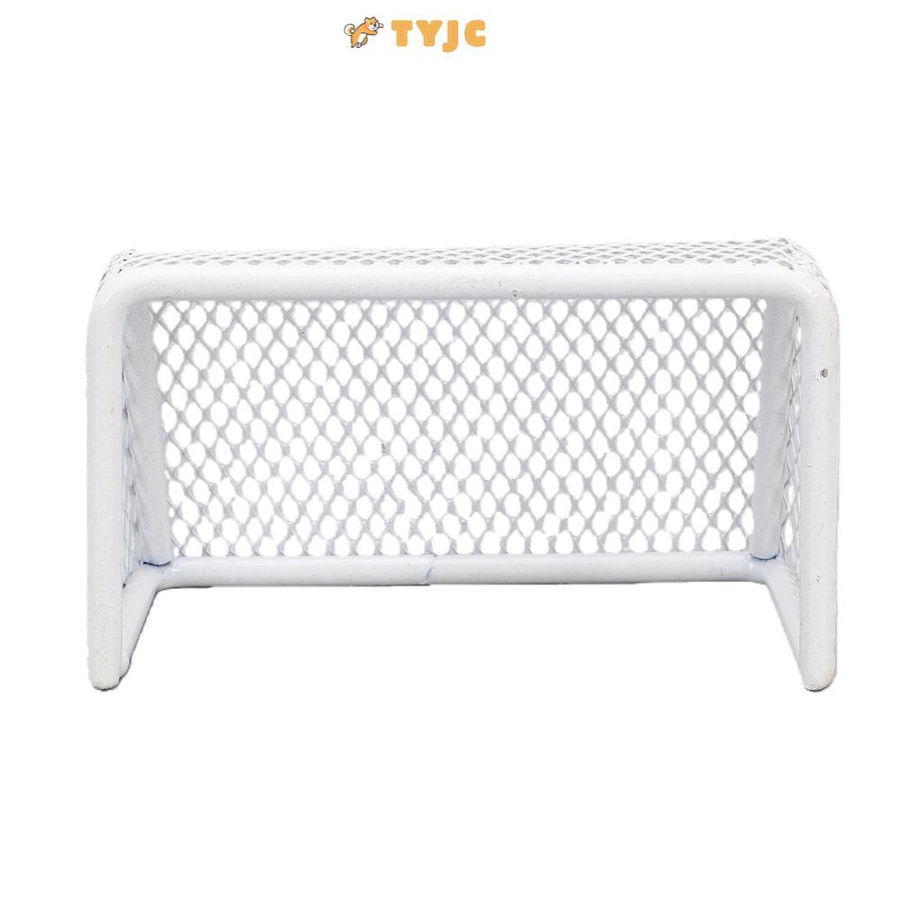 TYJC Mini Soccer Goal, กรอบสแตนเลสสีขาว Aquarium Soccer Goal, 11*6.5*6 ซม.ตกแต่งตู้ปลา Aquarium ตกแต
