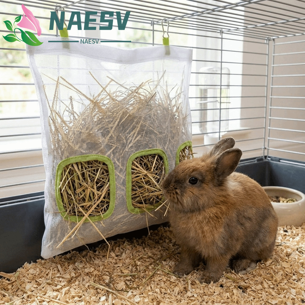 NAESV กระต่าย Hay กระเป๋า, 2/3 หลุมขนาดใหญ่ความจุแขวน Hay Feeder, Hay กระเป๋าพร้อมตะขอ Bite ทน Leak-