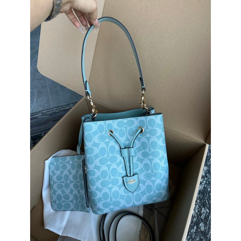 COACH/CEZ36CEL14CDY21CBH07CDA92CEA23 Classic Presbyopic Rowan Drawstring Fortune Bucket Bag กระเป๋าแ
