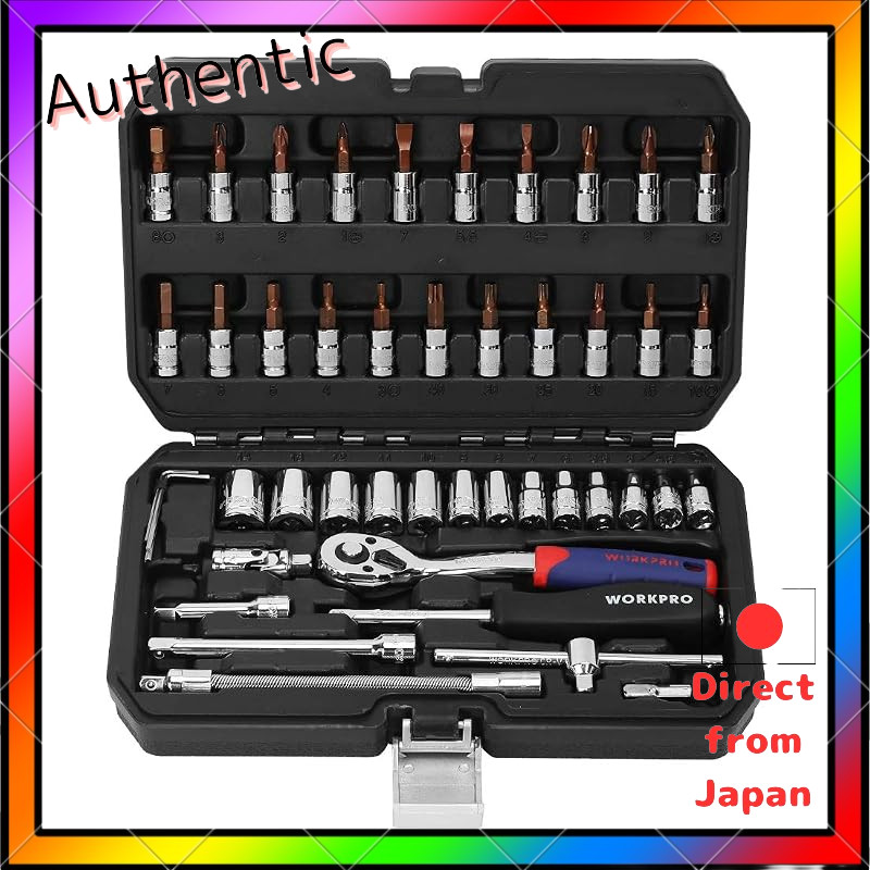 WORKPRO Socket Wrench Set Ratchet Wrench Offset Type Drive Size 6.35mm (1/4 inch) 46-Piece Set Car R
