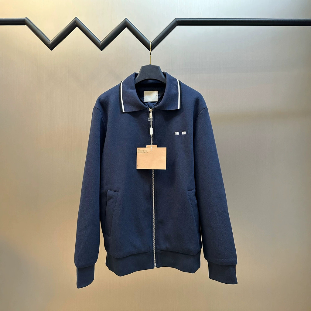 H HBAO MIUMIU ตัวอักษรปักลูกปัดผ้าฝ้ายซิปเสื้อกันหนาวเสื้อแจ็คเก็ต Unisex