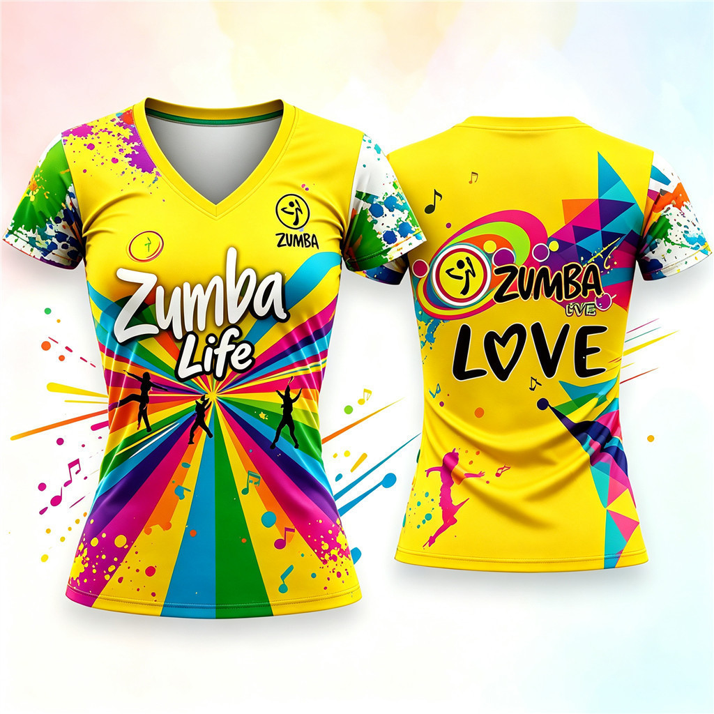 ผู้หญิง Zumba Life V คอ T เสื้อ Rainbow ตําแหน่งพิมพ์กีฬาด้านบนสําหรับเต้นรําฟิตเนส