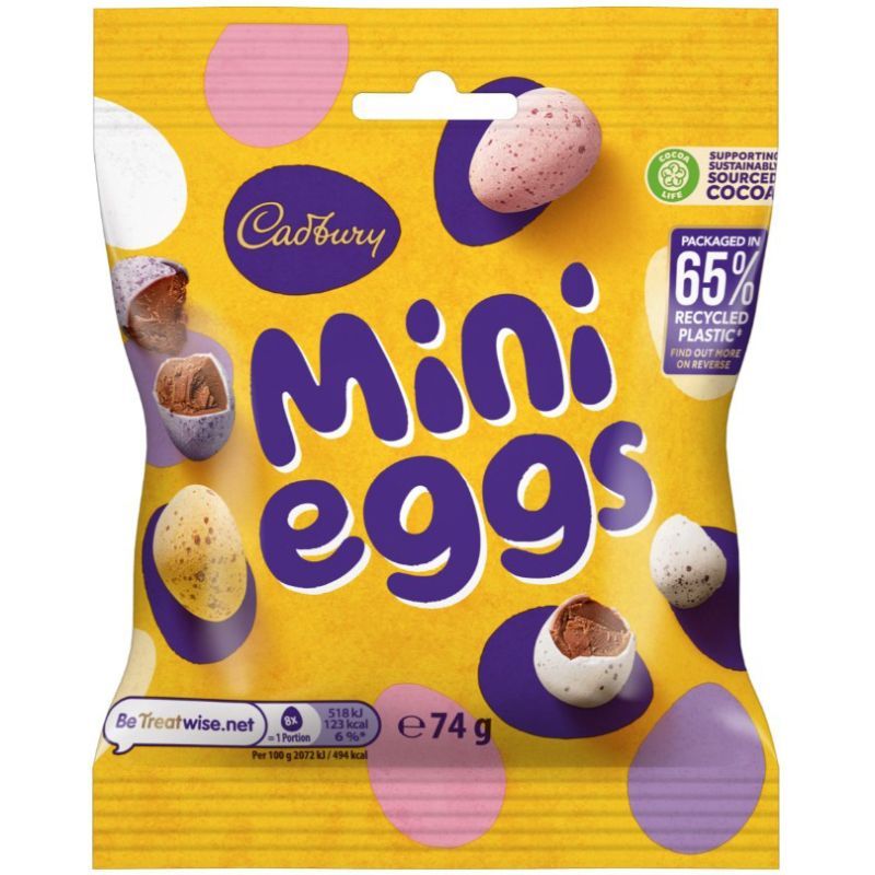 แคดเบอรี่มินิเอ้กส์ช็อกโกแลตนมรูปไข่ 74กรัม Cadbury Mini Eggs 74g.