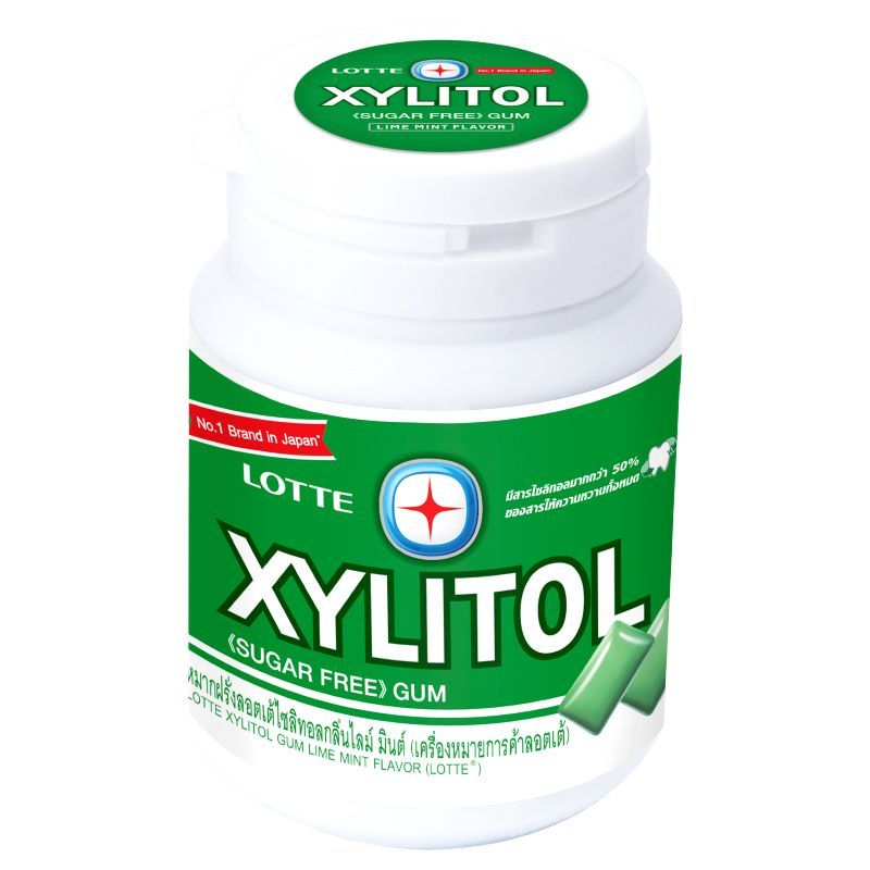 ลอตเต้ไซลิทอลหมากฝรั่งกลิ่นไลม์มินต์ 52.2กรัม Lotte Xylitol Gum Lime Mint Sugar Free 52.2g.