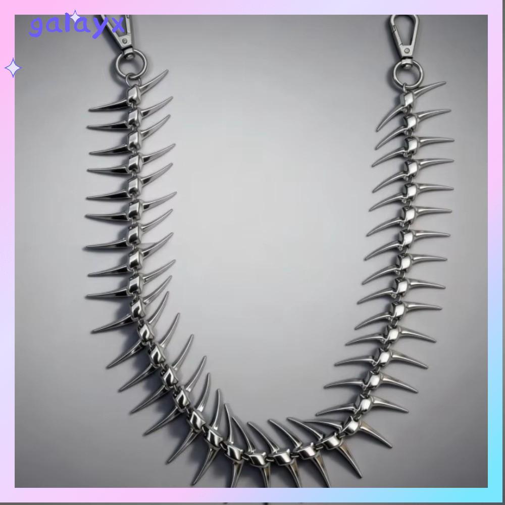 GALAYX Jean Pant Chain, Body Jewelry Spike Fishbone เอว, Alt แฟชั่นโลหะ Skull Charm เข็มขัด Jean กาง
