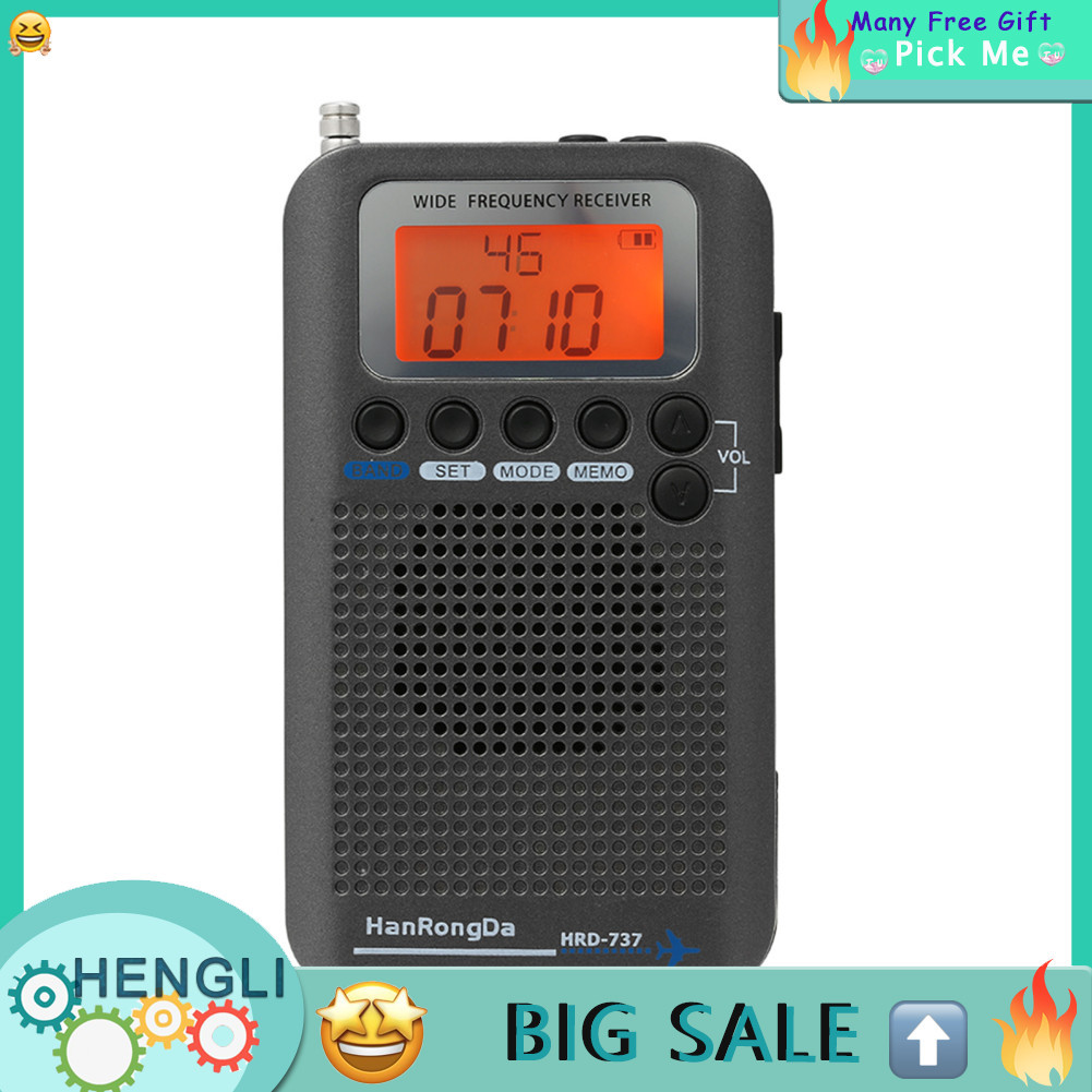 Hengli Hengli HRD-737 แบบพกพาวิทยุเครื่องบินเครื่องรับ FM/AM/SW/ CB/AIR/VHF World พร้อมจอแสดงผล LCD 