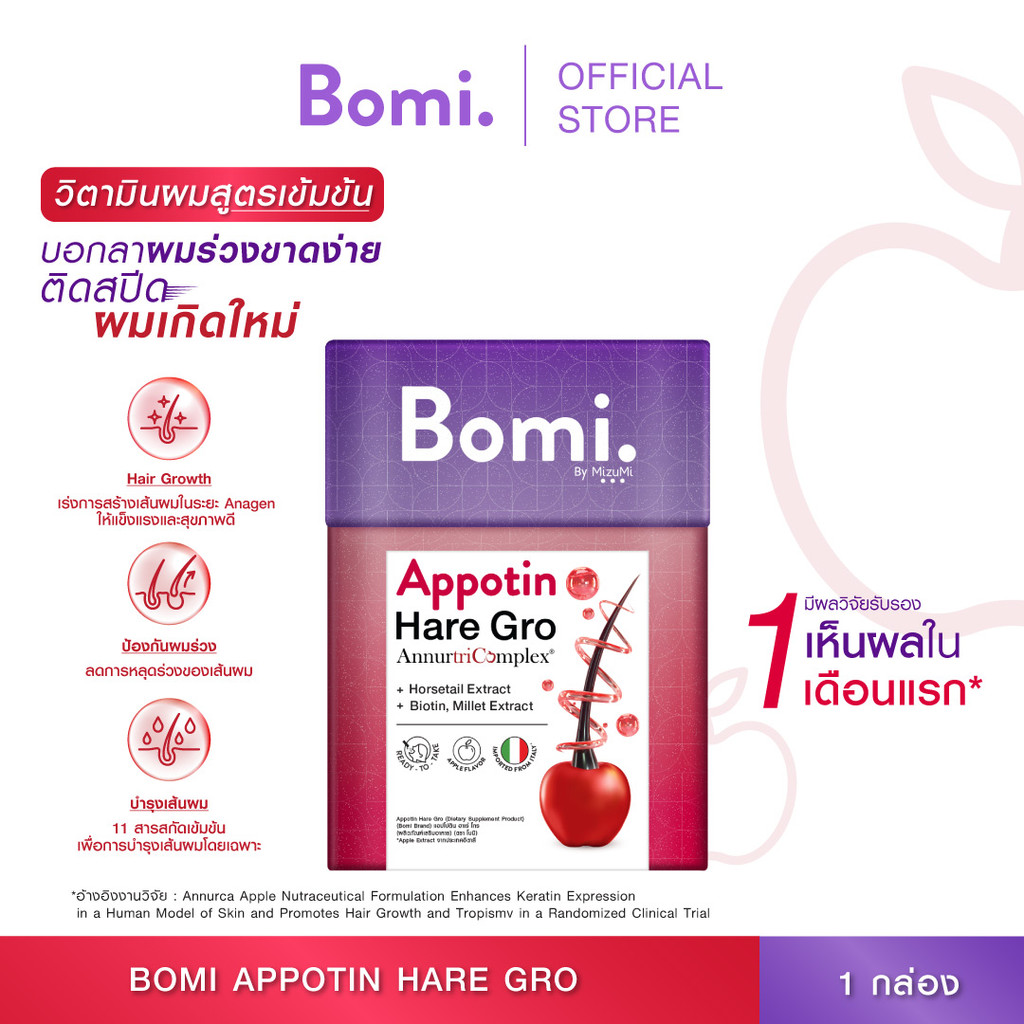 Bomi Appotin Hare Gro (14x2g) บำรุงเส้นผม เสริมสร้างความแข็งแรงให้กับเส้นผม ลดการหลุดร่วง