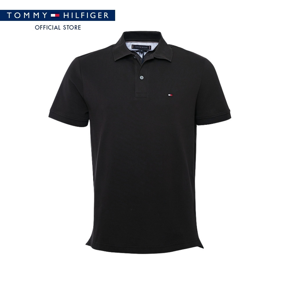 Tommy Hilfiger เสื้อโปโล ผู้ชาย รุ่น MW0MW40649 BDS - สีดำ ทรง Regular