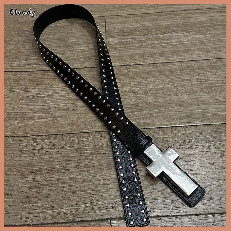 [Cloudy] Crale-Patterned Studded Metal Cross Belt Subculture Gothic Punk Dark-Styleชุดอุปกรณ์เสริม [