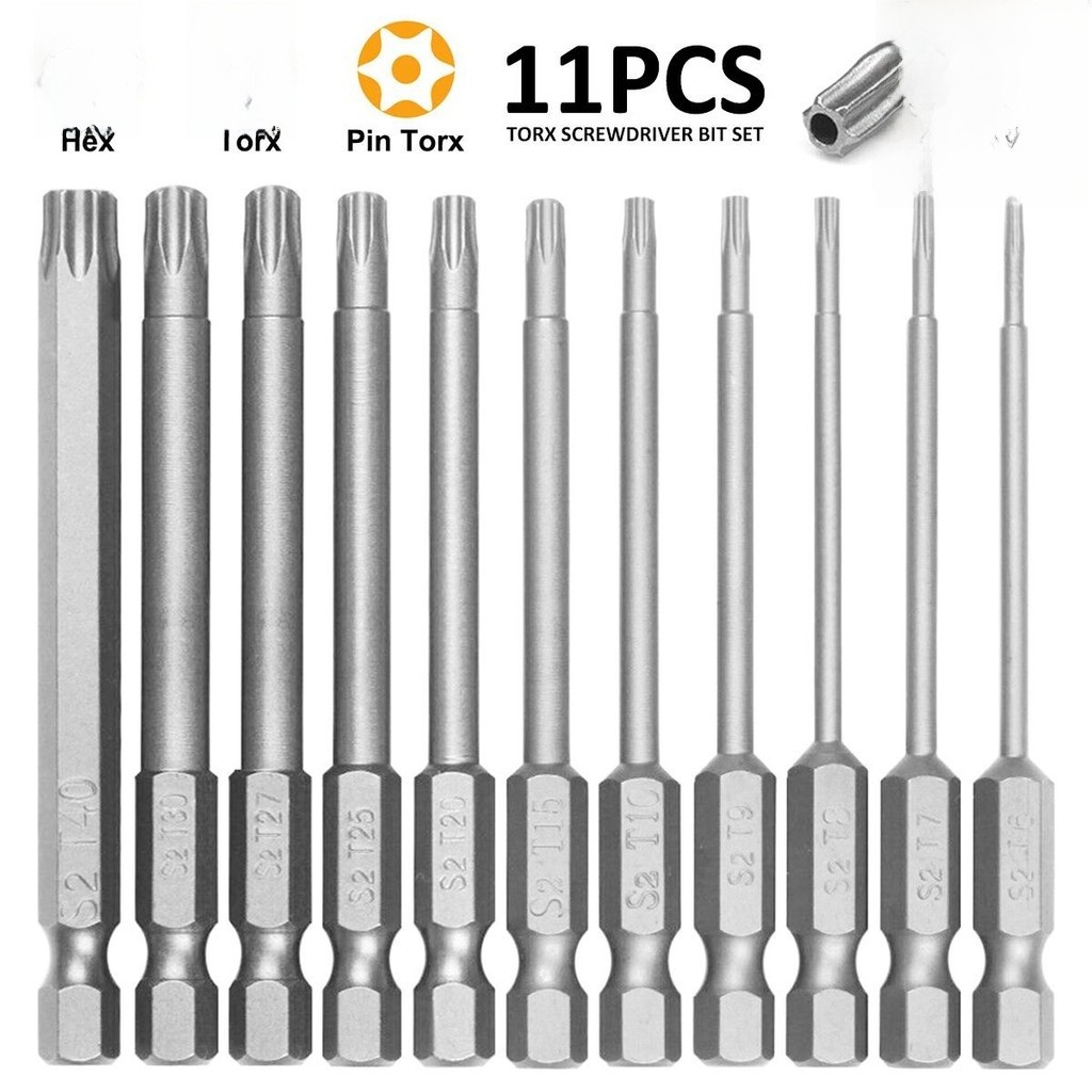 11 ชิ้น Torx ไขควงชุด Bit 1/4 นิ้ว Hex Shank Tough Torx Star Hex Security ชุดบิตสําหรับรถยนต์