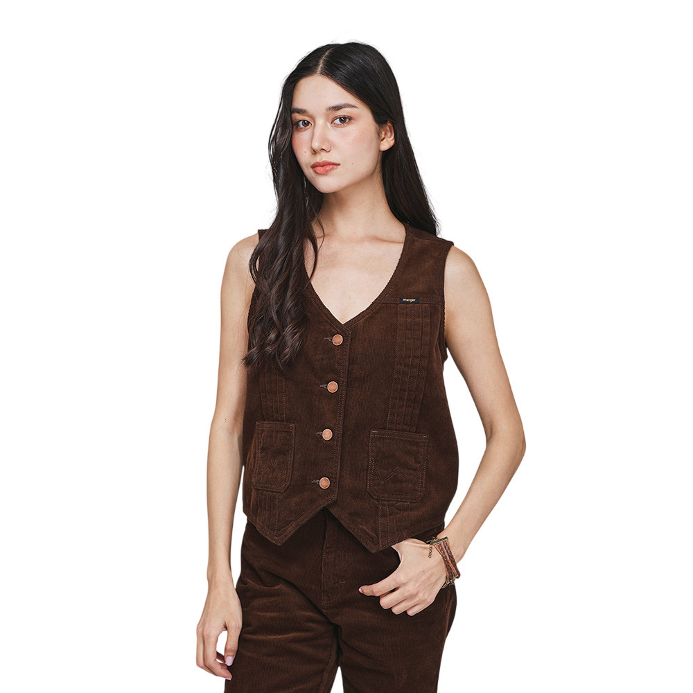 WRANGLER เสื้อกั๊กผู้หญิง คอลเลคชั่น Beyond Indigo รุ่น WR S426WVESN24 - สีน้ำตาล — صورة 2
