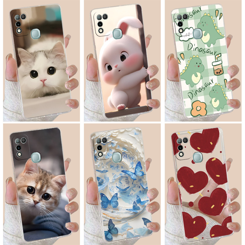 สําหรับ Infinix Hot 11 Play Hot11 X662 X662B ซิลิโคนใส Soft TPU Jelly ปลอกกระต่ายน่ารักแมว Dinasaur รูปแบบเคสโทรศัพท์