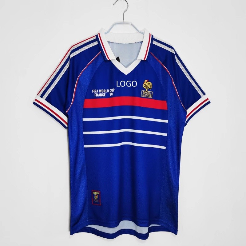 1998 France Home Retro Edition Jersey เสื้อยืดแขนสั้นผู้ชาย