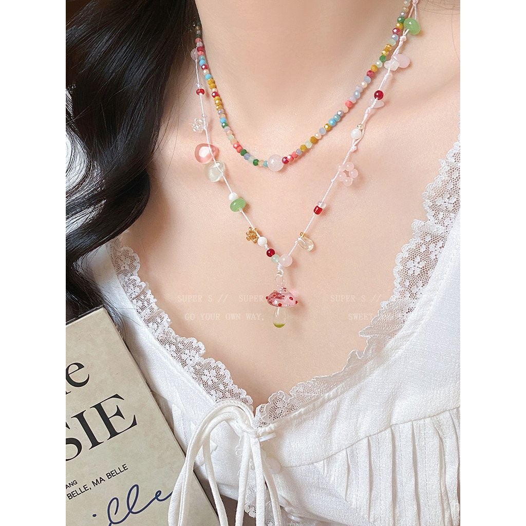 สร้อยคอมากี้ตัวเรือนแบบเห็ด สไตล์ฤดูร้อน ประดับด้วยลูกปัดน่ารักและดอกไม้สีสันสดใส เหมาะสำหรับผู้หญิง