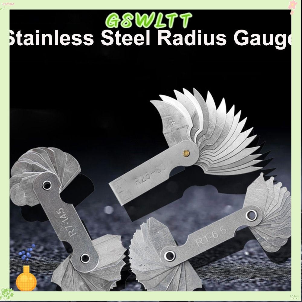 GSWLTT 16 ชิ้น/เซ็ต Radius Gauge สําหรับการวัดอุตสาหกรรมสแตนเลส Radius Fillet Gauge ตัวอย่าง R Gauge