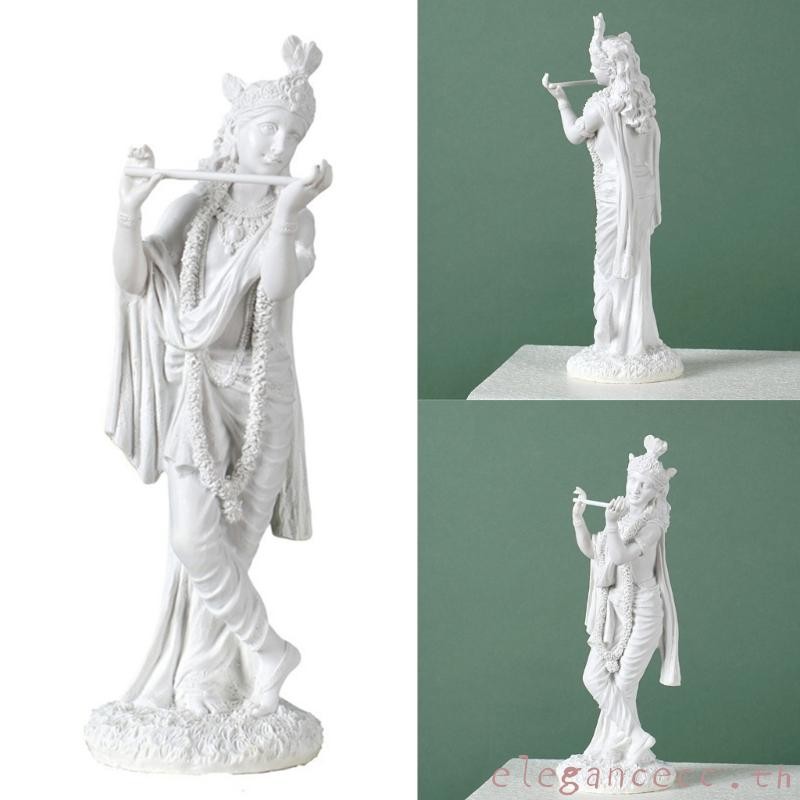 ELEGAN เรซิ่นสีขาว Krishna รูปปั้น Hin Love God เล่นขลุ่ย Krishna ตุ๊กตาสําหรับบ้านวัดโต๊ะทํางานชั้น
