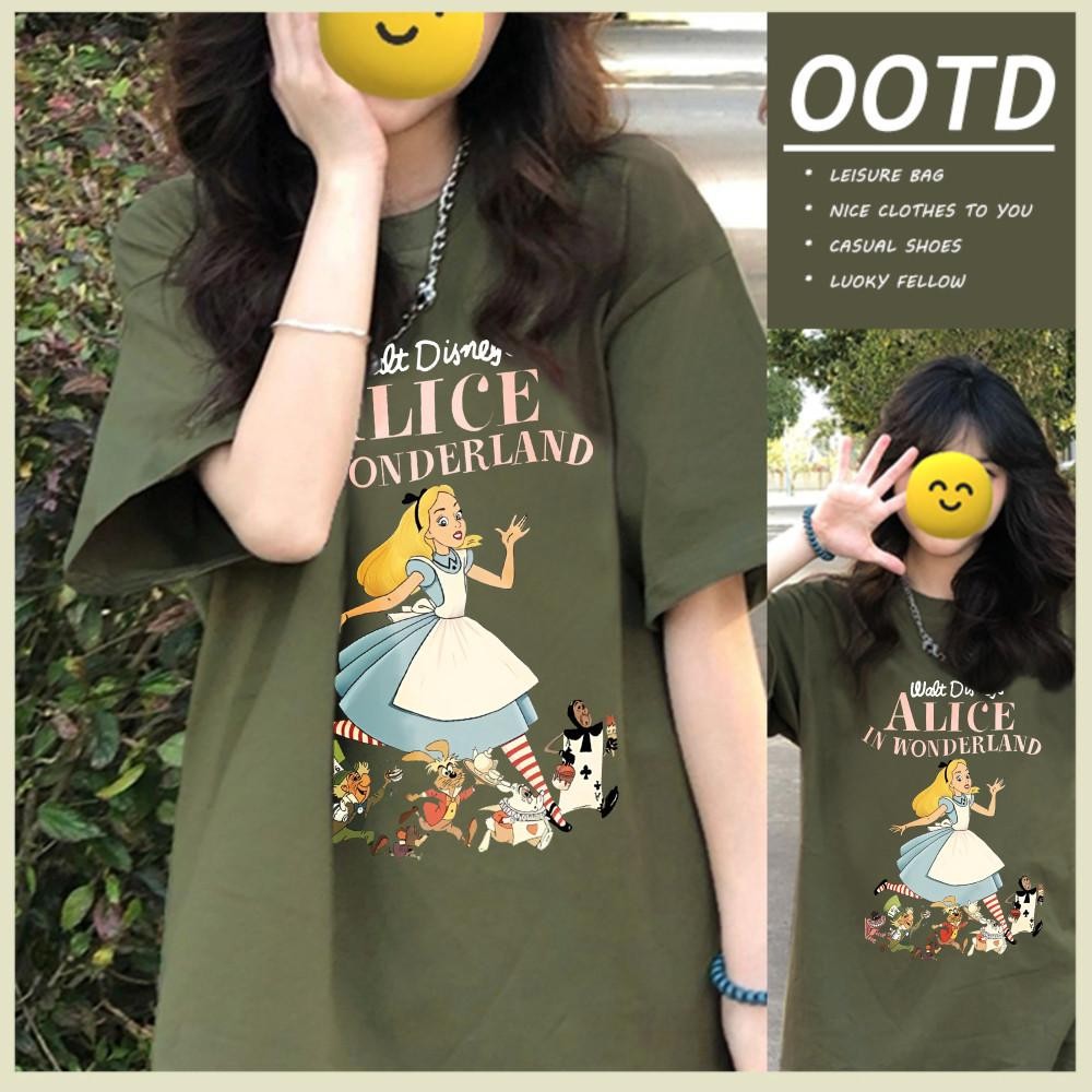 T42.SHOP  เสื้อยืดผู้หญิง พิมพ์ลาย“IN WONDERLAND”ผ้าCOTTON100% ใส่สบาย เกาหลีสไตล์OVERSIZE  เสื้อม่วง unisex【COD】 ราคา ถูกที่สุด ดีลบีเคเค แกลเลอรีภาพที่ 6