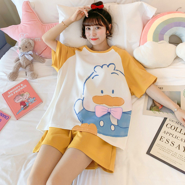 bonnie pajamas ชุดนอนมิโกะ ชุดนอนผู้หญิงฤดูร้อนกางเกงขาสั้นแขนสั้นหลวมน่ารักการ์ตูนลำลองชุดนอนใส่ออก