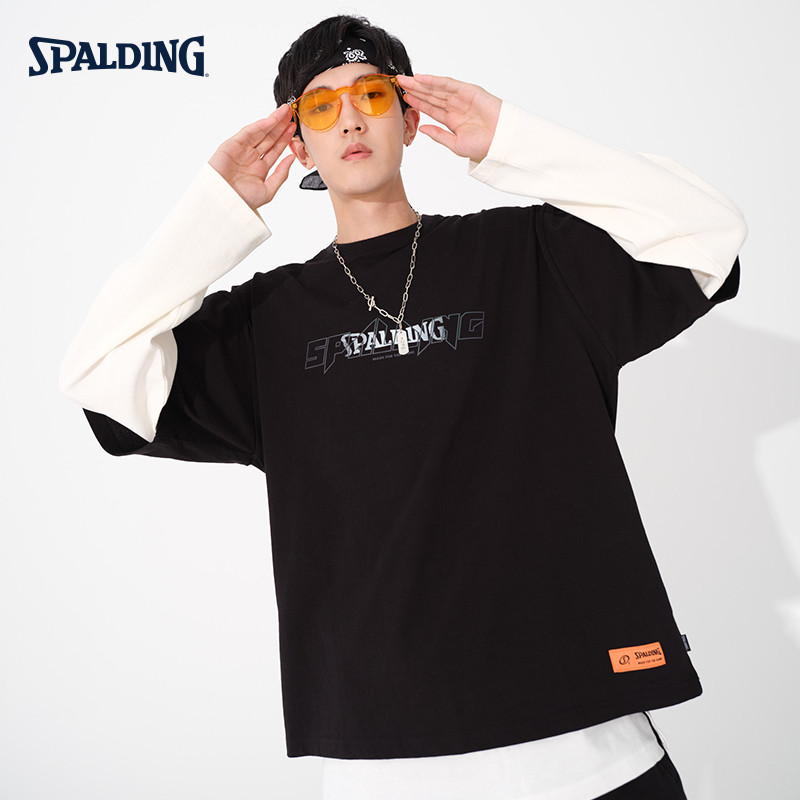 เสื้อแขนยาว.Spalding ผ้าฝ้ายแท้ สำหรับทั้งผู้ชายและผู้หญิง ออกแบบหลวมๆรอบคอดูเก๋ไก๋ LBW01TL007
