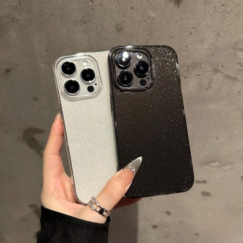 เคสไอโฟน13 แฟชั่นสีทึบประกายผงกลิตเตอร์นุ่ม สำหรับ iPhone 11 13 15 16 14 12 Pro Max 7Plus 15 8 6 7 14 Plus XR X XS Max