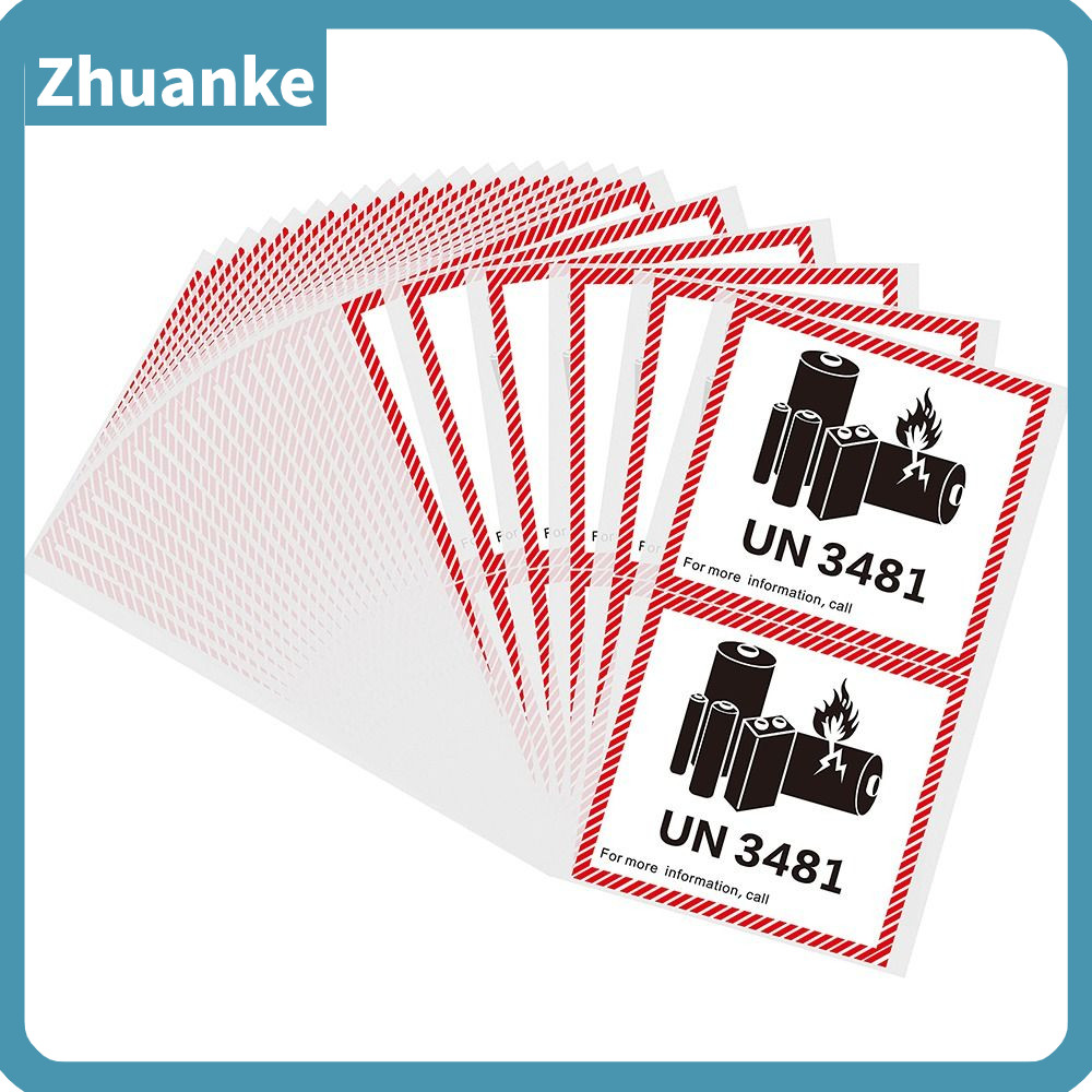 ZHUANKE ป้ายแบตเตอรี่ลิเธียมขนส่ง, แผ่นทองแดงกาวแบตเตอรี่ลิเธียมป้ายไฟ, UN3481 สีแดง 4.7 "x 4.3" ป้า
