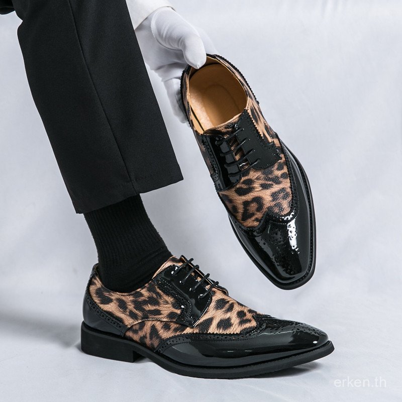 Men Casual Classic Leather Shoes Formal Shoes Pointed England Leopard Business Leather Shoes AB0W
