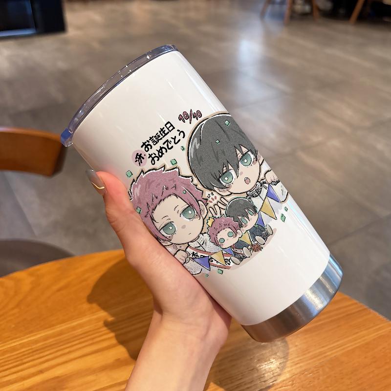 TERMOS Tumbler Blue Lock Rin Itoshi Thermos ดื่มแก้วสแตนเลส Motif CUP Case 600 ML หมุนผ้าแบกสาย + Cl