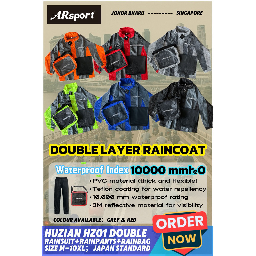 ARSPORT RAINCOAT BAJU HUJAN DOUBLE LAYER POLYESTER ฟรีกระเป๋ากันน้ํา S-8XL KALIS AIR TEBAL GIVI 01 0