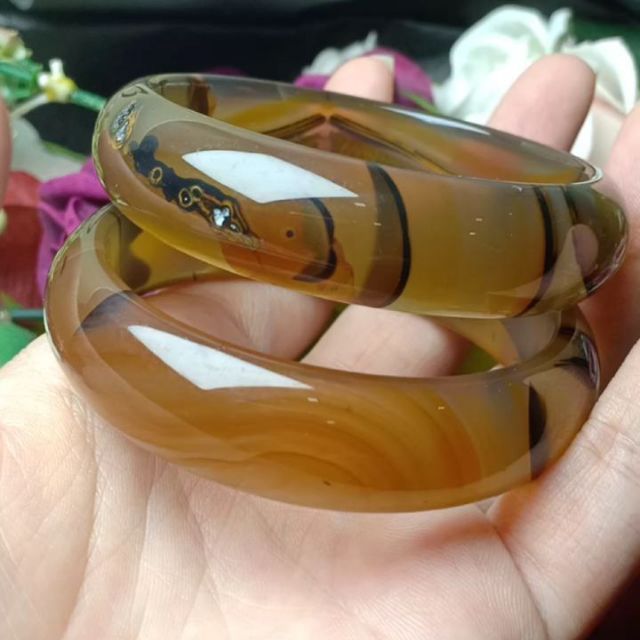 กําไลข้อมือหินอาเกต54มม巴西成ทิเบตมีแหวนเงิน54มม
