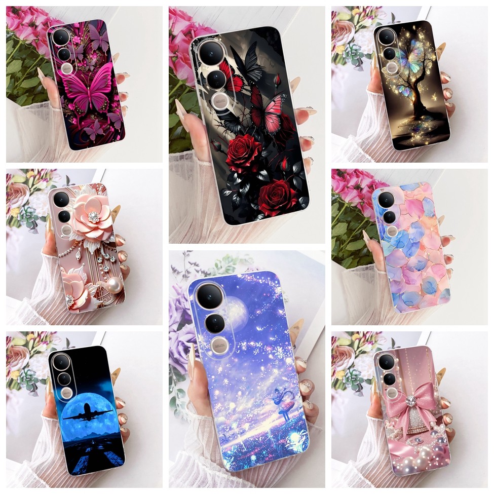 Clear สําหรับ Vivo V2440 สําหรับ Vivo V50 Lite 5G กรณีแมวน่ารักแฟชั่นผีเสื้อ 2D ทาสีปลอก