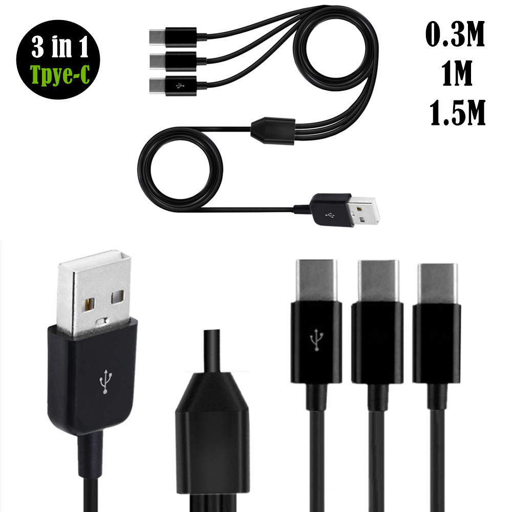 USB to Type-C One สําหรับสามสายชาร์จ USB-A ชาย USB-C ชาย 2.0 ข้อมูลสาย 0.3 m 1 m 1.5 m เหมาะสําหรับโ