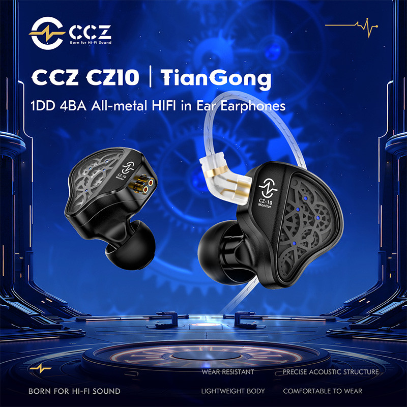 CCZ CZ10 1DD + 4BA All-metal HIFI หูฟัง In Ear Monitor ที่ถอดออกได้ 0.78 มม.2Pin สายหูฟังเสียงรบกวน Cancelling ชุดหูฟัง