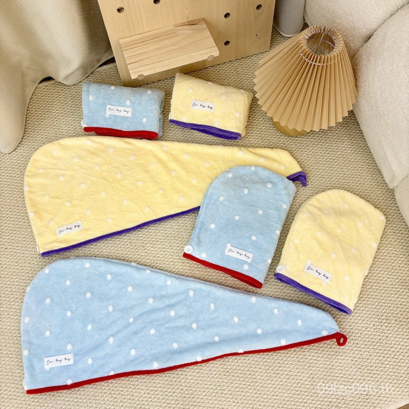 Xiaohongshu ผ้าขนหนูผมแห้งหมวกผมแห้งนุ่มสาวดูดซับน้ํา Jacquard Coral ขนแกะแชมพู Headscarf Bath Polka