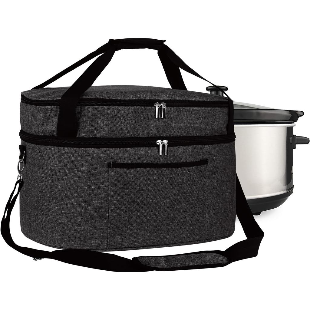 Musbus กระเป๋าหม้อหุงช้า 2 ชั้นสําหรับ Crock-Pot 6-8 quart, Travel reunionc กลางแจ้ง, ขนส่งง่ายฉนวนก