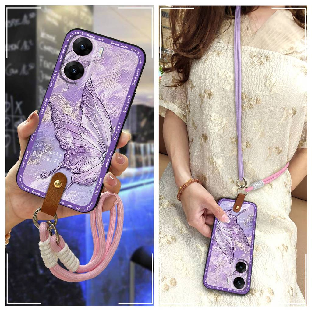 Full wrap ป้องกันเคสโทรศัพท์สําหรับ VIVO V29E india Lanyard ฝาหลัง Crossbody TPU Graffiti ทนทานการ์ต