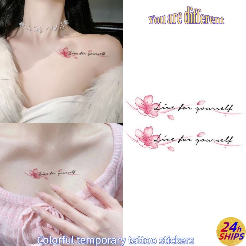 สติกเกอร์ลายTemporary Tattoo ดีไซน์ตัวอักษร และลายเส้นบนไหล่ สำหรับลุคเซ็กซี่ ติดทนนานถึง 7 วัน