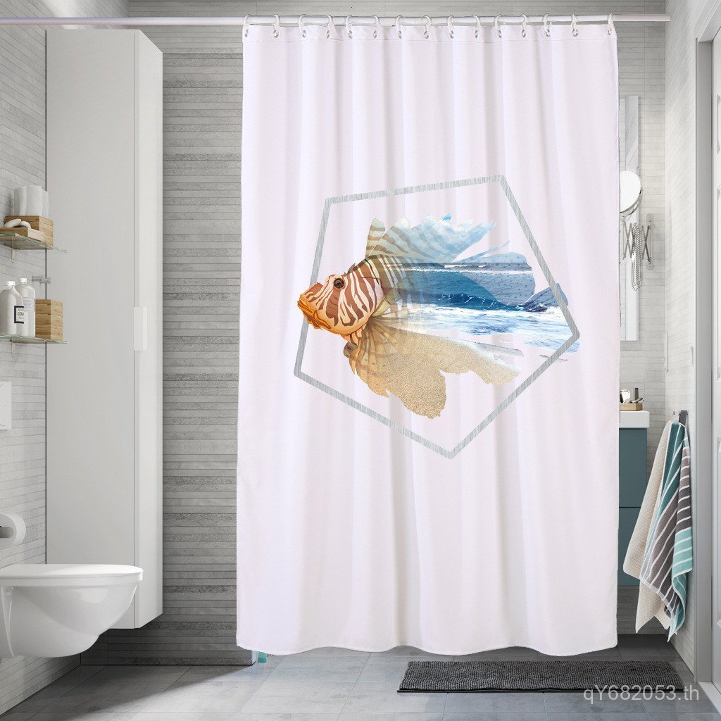 ชุดฟรีขนาดป้องกันความชื้นมหาสมุทรโพลีเอสเตอร์กันน้ําม่านอาบน้ําทําตะขอผลิตภัณฑ์สําเร็จรูปโรงงานภาพผ้