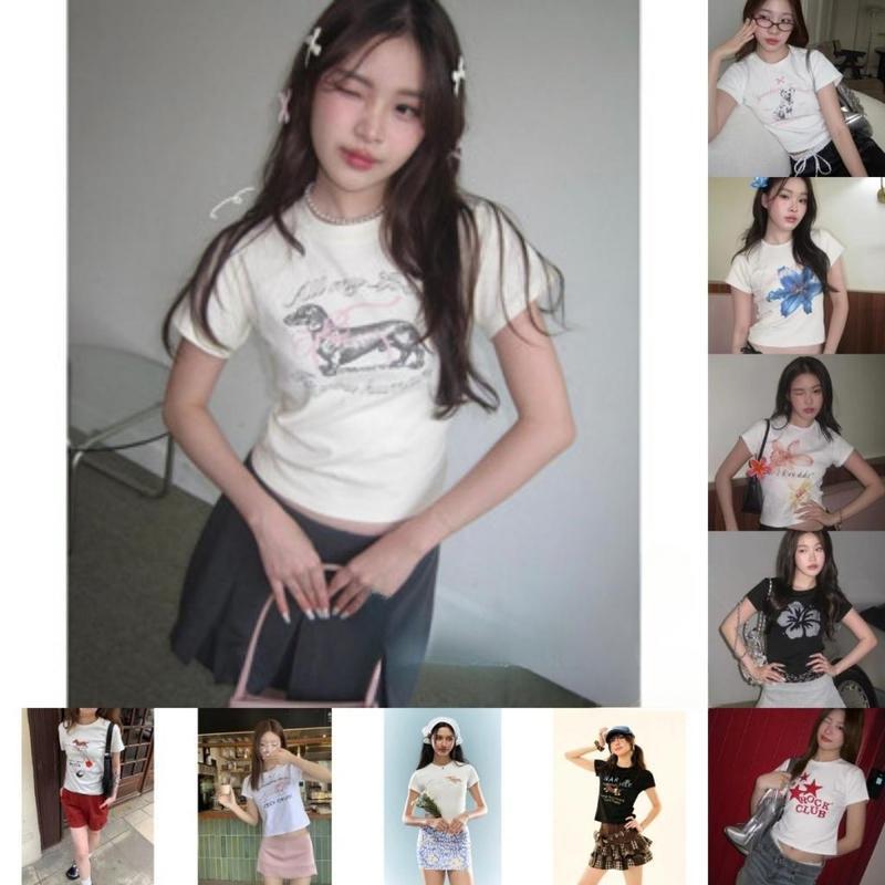 （จัดส่งตลอด 24 ชั่วโมง） Official เสื้อยืดแขนสั้น คอปก พิมพ์ลาย เข้ารูป สไตล์เรโทร สําหรับผู้หญิง Clo