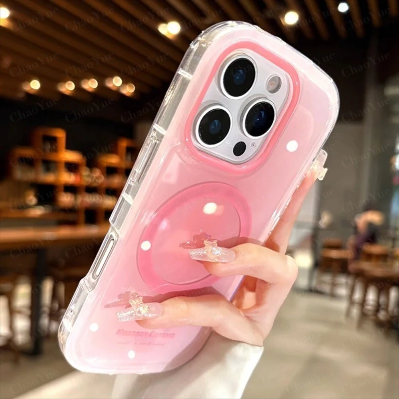 เคสโทรศัพท์หรูหราสีหวานใส ชาร์จไร้สายแม่เหล็ก แบบไล่เฉดสี รองรับ iPhone 17 16 15 14 13 12 Pro Max Plus Air ทำจากซิลิโคน TPU นุ่ม กันกระแทก ใส พร้อมขอบป้องกัน เคสหลังสวยงาม