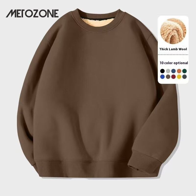 เสื้อกันหนาวผู้ชาย ขนแกะ-เรียงราย หนังแกะ หนาอบอุ่นรอบคอเสื้อสวมหัวย้อนยุคด้านบน