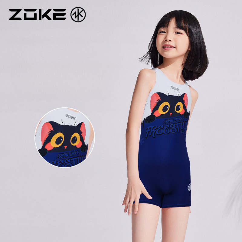ZOKE ชุดว่ายน้ำเด็กผู้หญิง สีฟ้าและขาว กันแดด UPF50+