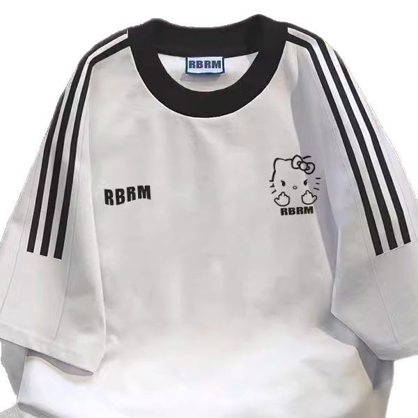 เสื้อยืดแขนสั้นลายพิมพ์เรโทร สไตล์อเมริกัน สำหรับสาวๆ ในซั머ลุค - รูปที่ 3