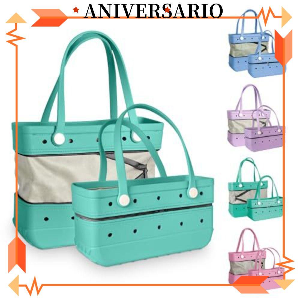 ANIVERSARIO Zipper EVA Beach Bag, Waterproof Abrasion Eva Tote Bag, Soft Folding Hole Bag Summer
